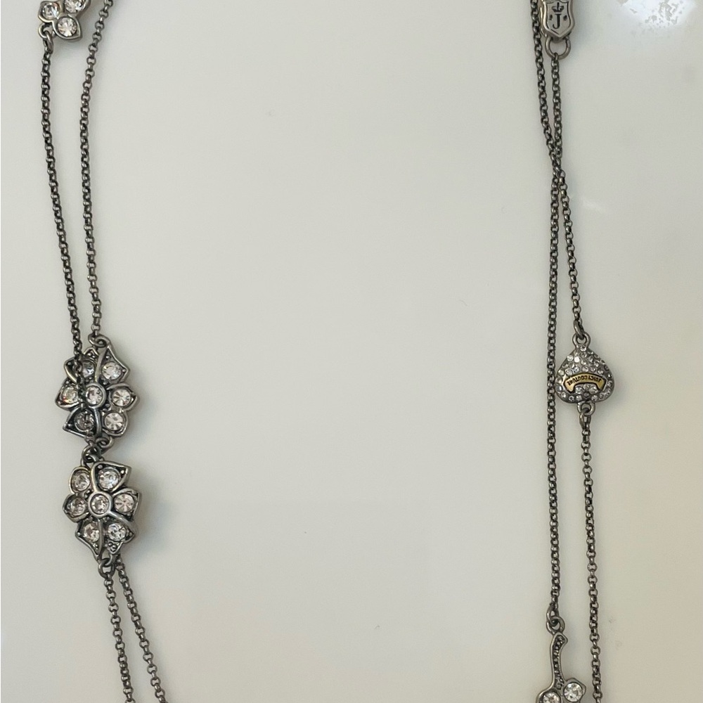 Juicy Couture Silver-Tone Floral Crystal Station Necklace